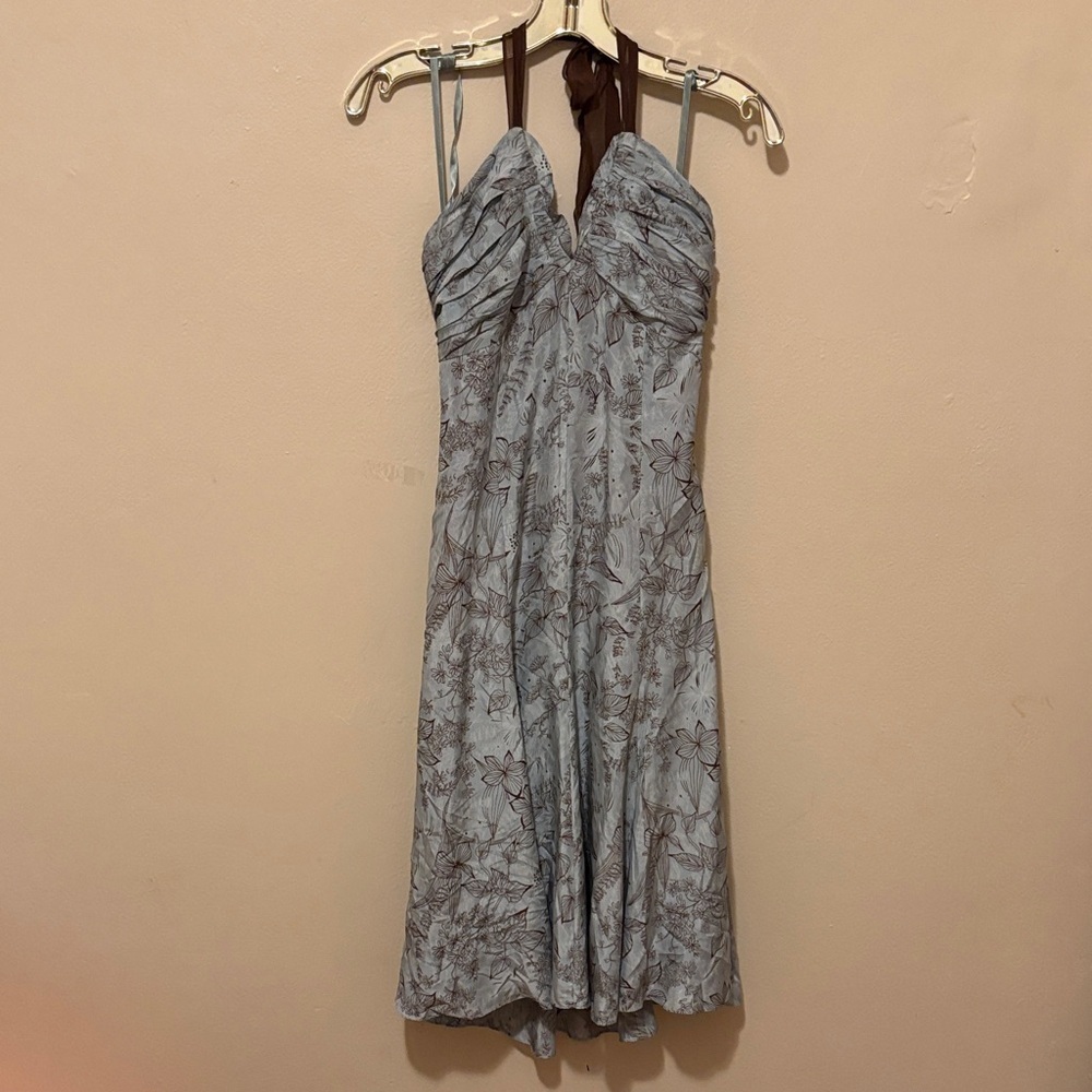 Floral Halter Dress in Gray and Brown